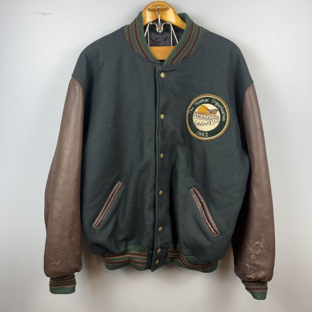 General Sports Apparel Pheasants Forever Varsity Jacket Green Brown XL